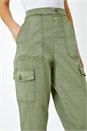 Sage Casual Elastic Waist Cargo Stretch Trousers, Image 5 of 7