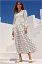 White Polka Dot Shirred Midi Dress, Image 2 of 4