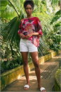 Fuchsia Floral Print Mesh Overlay Top, Image 2 of 4