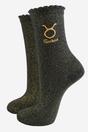 Black Embroiderd Taurus Zodiac Glitter Socks, Image 1 of 4