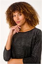 Black Foil Spot Print Velvet Top, Image 2 of 6
