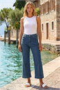 Mid Blue Cotton Denim Stretch Culottes , Image 1 of 4