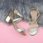 Gold AJVANI Gold Mid Block Heel Crossed Straps Diamante Sandals, Image 4 of 6