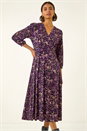 Purple Abstract Print Midi Dress, Image 2 of 5