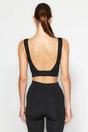 Black WOVCOR Black Padded V-Neck Wide Strap Longline Sports Bra, Image 4 of 4