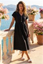 Black Linen Look Button Midi Dress, Image 2 of 4
