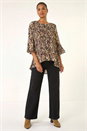 Brown Animal Print Pleated Top, Image 1 of 5
