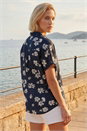 Black Floral Pleat Front Relaxed Overshirt, Image 2 of 4