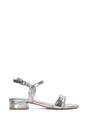 Silver XY LONDON Silver 'Moana' Strappy Low Block Heels With Ankle Strap, Image 1 of 5