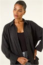 Black Hotfix Collared Longline Shirt, Image 4 of 5