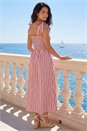 Red Dusk Polka Dot Stripe Shirred Midi Dress, Image 2 of 4