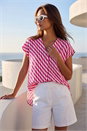 Magenta Wave Stripe Print V-Neck Top, Image 2 of 4