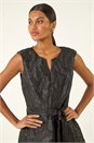 Black Metallic Brocade Belted Dress, Image 4 of 5