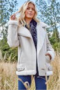 Ivory  Faux Fur Lined Zip Detail Aviator Jacket, Image 4 of 4
