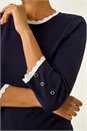 Navy  Scallop Neck Button Knit Jumper, Image 3 of 5