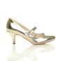 Gold AJVANI Gold Mid Heel Mary Jane Court Shoes, Image 2 of 6