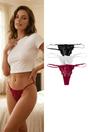 Multi 3 Pack Lace Strappy Thong Briefs with Bow Detail, Image 1 of 3