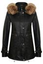 Black Leather Hooded Parka Jacket-Putian, Image 1 of 5