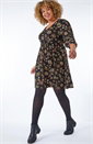 Black Curve Floral Stretch Dress, Image 1 of 5