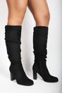 Black iKrush Black Lunara Suede Knee High Block Heel Boots, Image 3 of 8