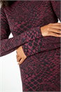 Burgundy Snake Print Jacquard Stretch Dress, Image 5 of 5