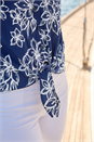 Navy  Textured Floral Print Tie Front Top, Image 4 of 4