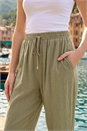 Khaki Tie Waist Linen Blend Trouser, Image 4 of 4