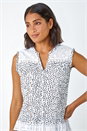 Black Cotton Spot Broderie Crinkle V-Neck Blouse, Image 4 of 5