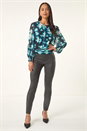 Teal Petite Mesh Blouson Top, Image 4 of 6