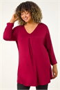 Maroon Curve V-Neck Pleat Tunic Top, Image 2 of 5