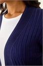 Midnight Blue Longline Stretch Ribbed Cardigan, Image 5 of 5