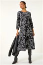 Black Floral A-Line Midi Dress, Image 2 of 5