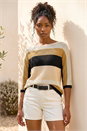 Beige Colour Block Stripe Jumper, Image 1 of 4