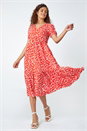 Red Abstract Frill Hem Midi Dress, Image 2 of 5