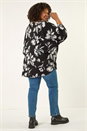 Black Curve Floral Print Stretch Top, Image 3 of 5