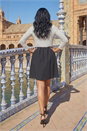 Black Stripe Print High Neck Smock Dress, Image 2 of 4