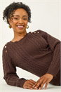Chocolate Petite Button Cable Knit Jumper, Image 2 of 7