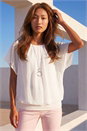 Ivory Chiffon Jersey Blouson Top with Necklace, Image 1 of 4