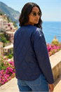 Navy  Two Tone Crew Neck Jacket , Image 3 of 4