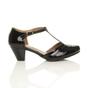 Black AJVANI Black Mid Heel Comfort T-Bar Brogue 2 Part Heels, Image 2 of 6