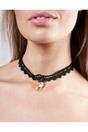 Black SVNX Black Lace Choker With Reindeer Charm, Image 2 of 3