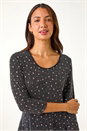 Black Glitter Spot Print Hanky Hem Stretch Top, Image 4 of 5