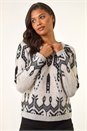 Light Grey Abstract Jacquard Knit Jumper, Image 4 of 5