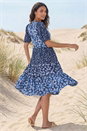 Navy  Floral Cotton Blend Tiered Smock Dress, Image 2 of 4