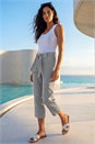 KHAKI Classic Texture Stripe Crop Trouser, Image 1 of 4