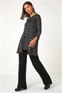 Black Spot Print Lace Trim Stretch Top, Image 2 of 5