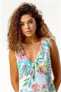 Green Burnout Tropical Print Stretch Dress, Image 4 of 5