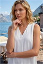 Ivory  V-Neck Sleeveless Pleat Chiffon Vest Top, Image 2 of 4