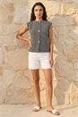 Black Textured Mock Button Top, Image 1 of 5