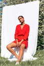 Red Textured Elastic Tie Waist Cotton Shorts, Image 7 of 7
